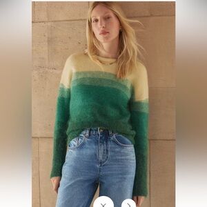 Wrap London Crew Neck Striped Ombré Mohair Sweater Emerald Size 2